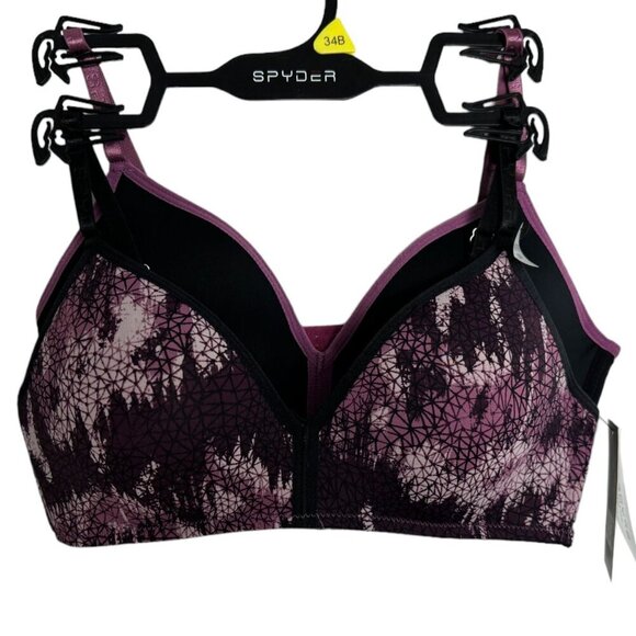 SPYDER NWT $68 2 Piece Lightly Padded Comfort BraS Purple and Black Women's 34B - Picture 1 of 9